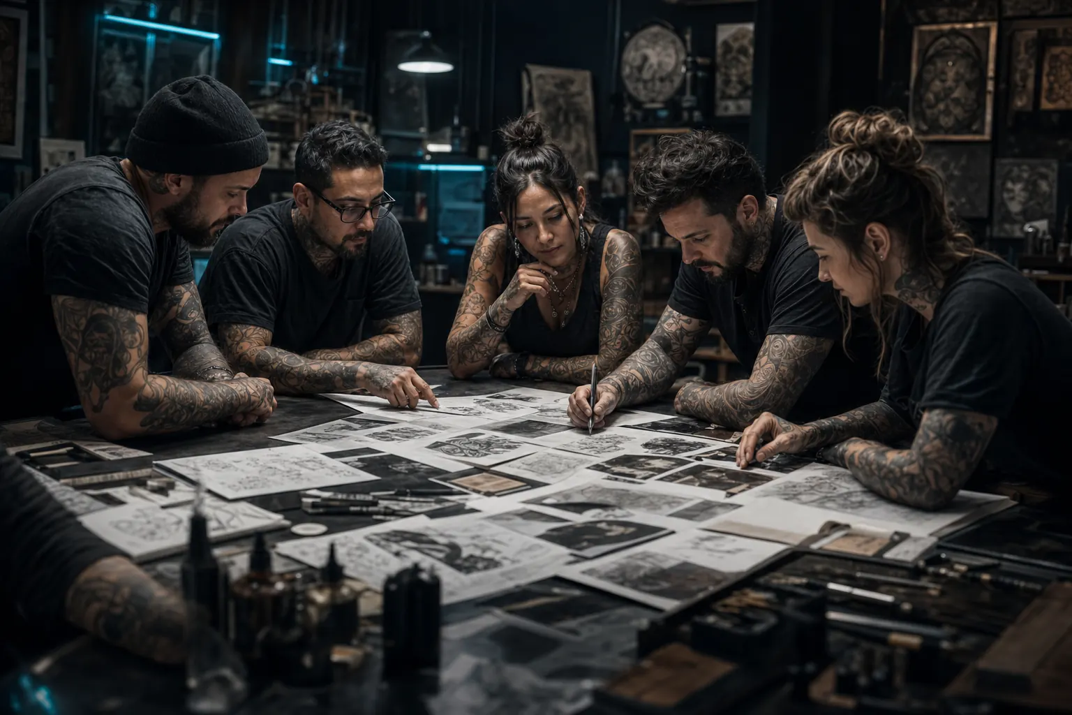 Espacio de trabajo de un estudio de tatuaje profesional.